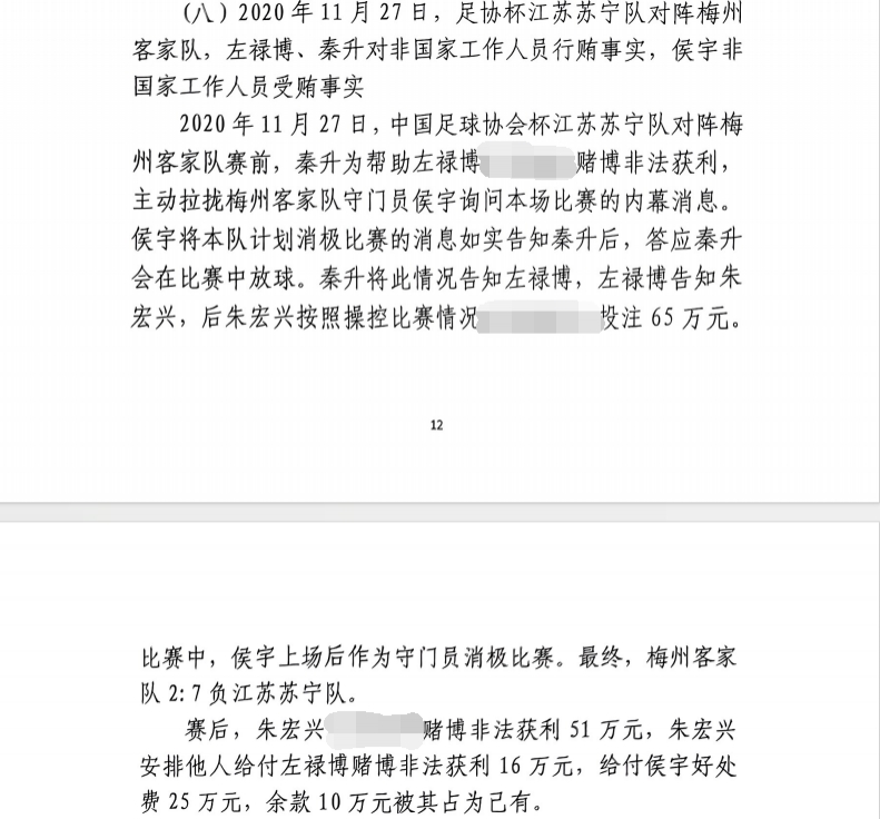 網傳判決書：足協杯梅州2-7江蘇，梅州門將侯宇收25萬消極比賽